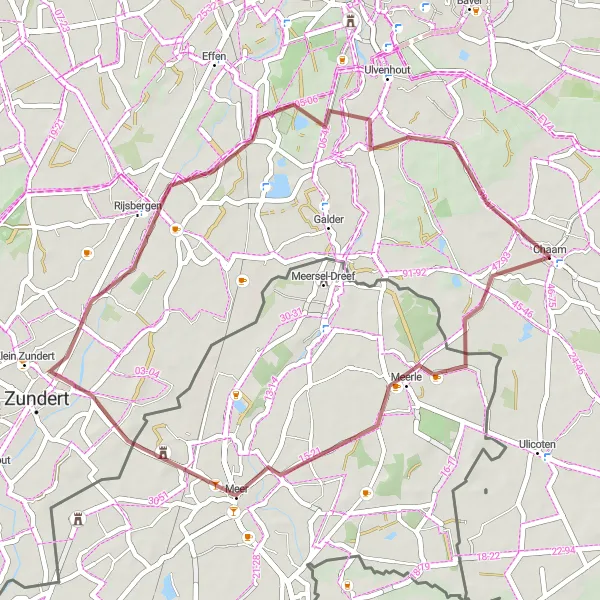 Miniatuurkaart van de fietsinspiratie "Gravelroute door de natuur rondom Chaam" in Noord-Brabant, Netherlands. Gemaakt door de Tarmacs.app fietsrouteplanner