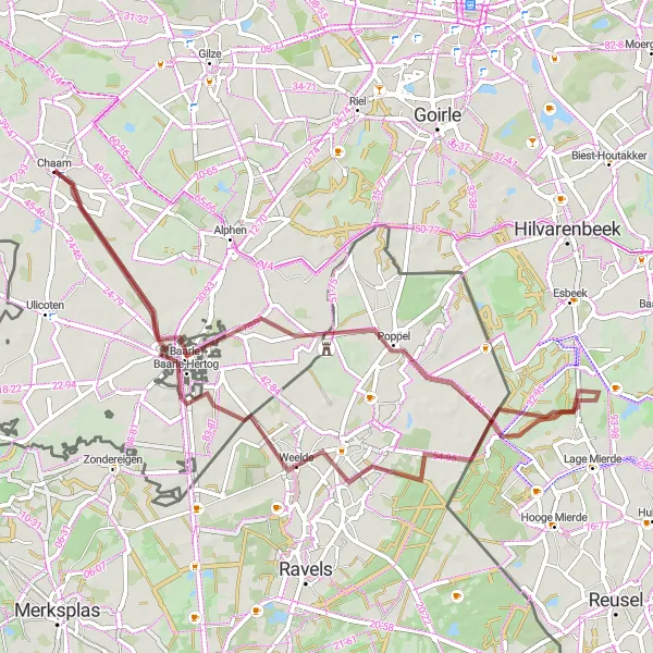 Miniatuurkaart van de fietsinspiratie "Gravelroute Baarle-Nassau" in Noord-Brabant, Netherlands. Gemaakt door de Tarmacs.app fietsrouteplanner