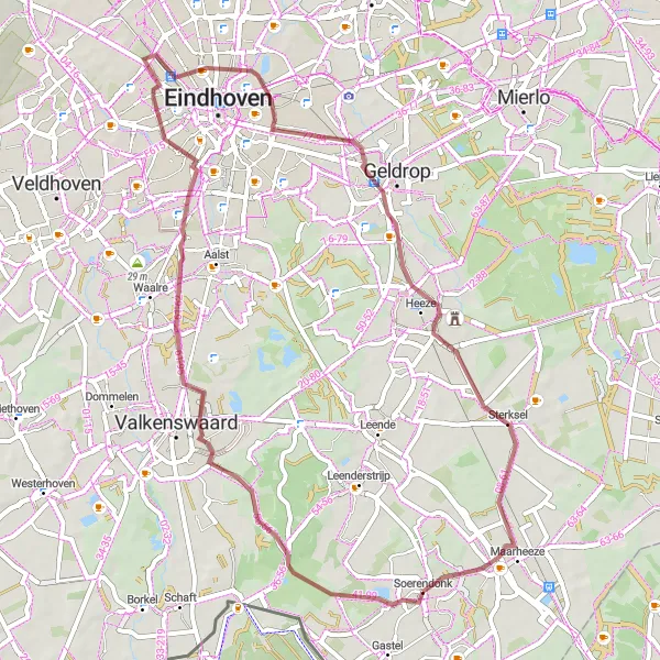 Miniatuurkaart van de fietsinspiratie "Gravelroute Bruggerhuizen en Kreijl" in Noord-Brabant, Netherlands. Gemaakt door de Tarmacs.app fietsrouteplanner