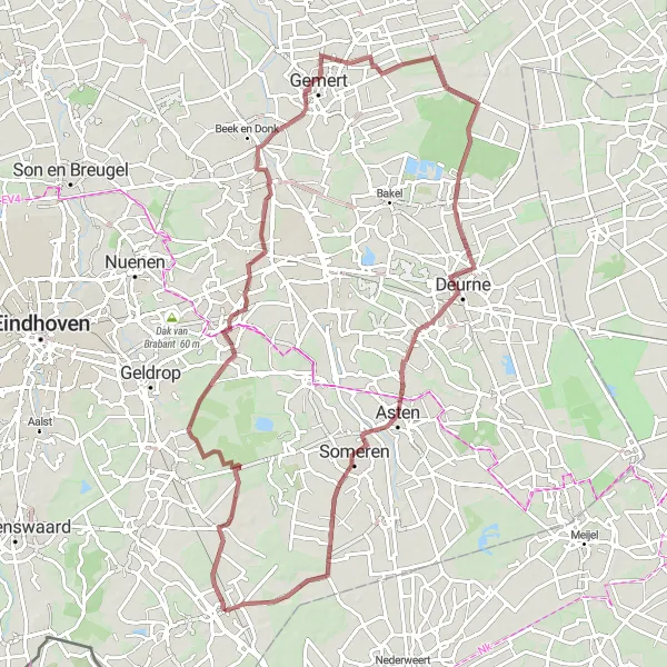 Miniatuurkaart van de fietsinspiratie "Avontuur door Trimpert en Deurne" in Noord-Brabant, Netherlands. Gemaakt door de Tarmacs.app fietsrouteplanner