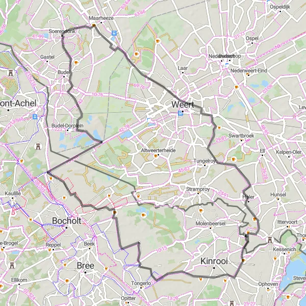 Map miniature of "The Scenic Route of Cranendonck" cycling inspiration in Noord-Brabant, Netherlands. Generated by Tarmacs.app cycling route planner