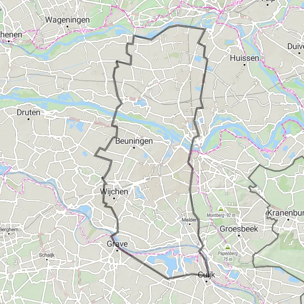 Miniatuurkaart van de fietsinspiratie "Rondje Cuijk naar Nijmegen" in Noord-Brabant, Netherlands. Gemaakt door de Tarmacs.app fietsrouteplanner