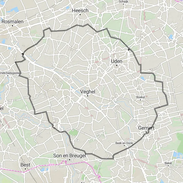 Miniatuurkaart van de fietsinspiratie "Route van Den Dungen naar Sint-Oedenrode" in Noord-Brabant, Netherlands. Gemaakt door de Tarmacs.app fietsrouteplanner