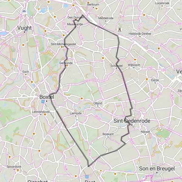 Map miniature of "Schijndel and Sint-Oedenrode Loop" cycling inspiration in Noord-Brabant, Netherlands. Generated by Tarmacs.app cycling route planner