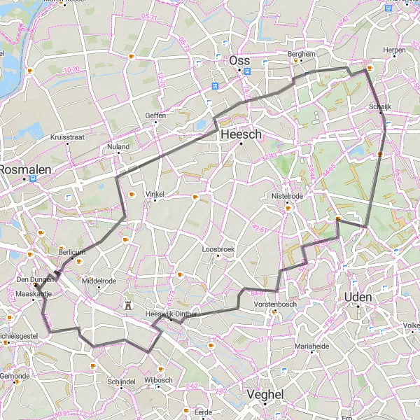 Map miniature of "Den Dungen - Maaskantje Loop" cycling inspiration in Noord-Brabant, Netherlands. Generated by Tarmacs.app cycling route planner