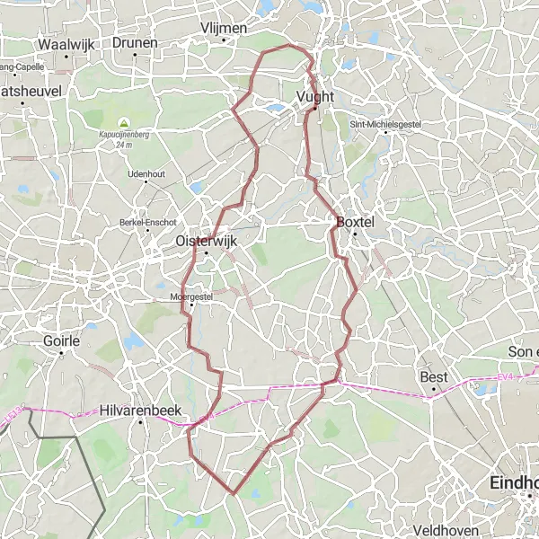 Miniatuurkaart van de fietsinspiratie "Gravelroute vanuit Deuteren naar Diessen en Moergestel" in Noord-Brabant, Netherlands. Gemaakt door de Tarmacs.app fietsrouteplanner