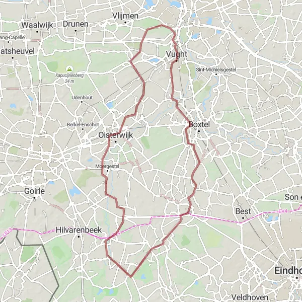 Map miniature of "The Gravel Adventure" cycling inspiration in Noord-Brabant, Netherlands. Generated by Tarmacs.app cycling route planner