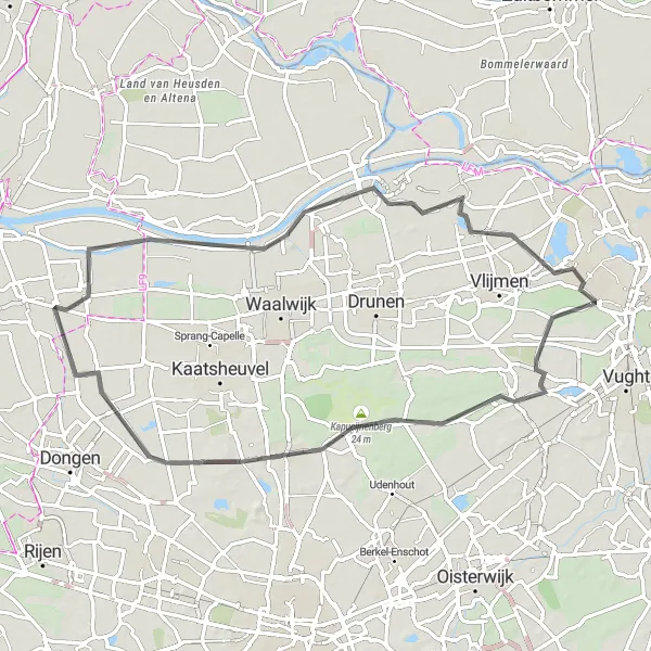 Map miniature of "Deuteren - Cromvoirt - Uitkijkpunt - 's Gravenmoer - Drongelen - Herpt Round Trip" cycling inspiration in Noord-Brabant, Netherlands. Generated by Tarmacs.app cycling route planner