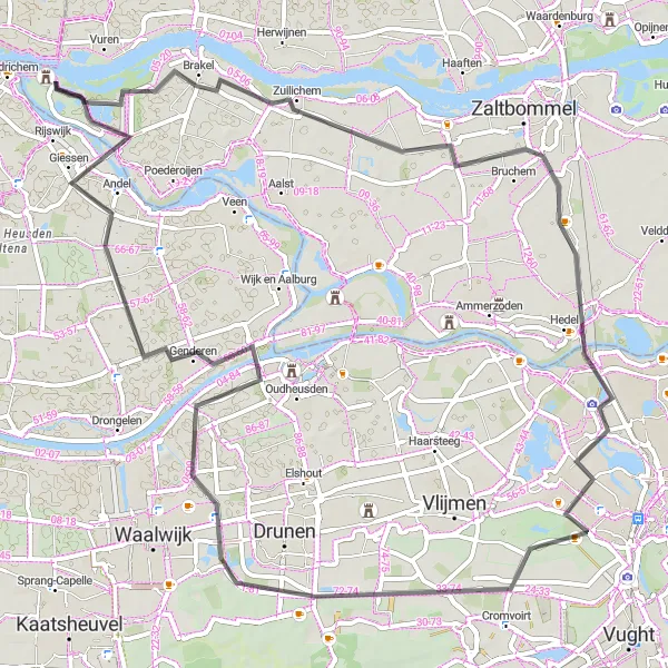 Map miniature of "The Scenic Road Ride" cycling inspiration in Noord-Brabant, Netherlands. Generated by Tarmacs.app cycling route planner