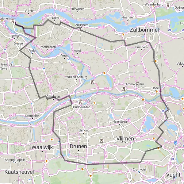 Miniatuurkaart van de fietsinspiratie "Wegroute vanuit Deuteren naar Giessen en Hedel" in Noord-Brabant, Netherlands. Gemaakt door de Tarmacs.app fietsrouteplanner