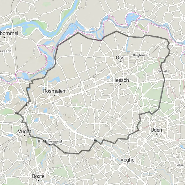 Map miniature of "The Road Challenge" cycling inspiration in Noord-Brabant, Netherlands. Generated by Tarmacs.app cycling route planner