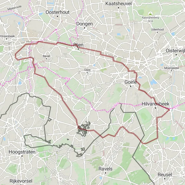 Miniatuurkaart van de fietsinspiratie "Gravelroute Diessen - Hilvarenbeek" in Noord-Brabant, Netherlands. Gemaakt door de Tarmacs.app fietsrouteplanner