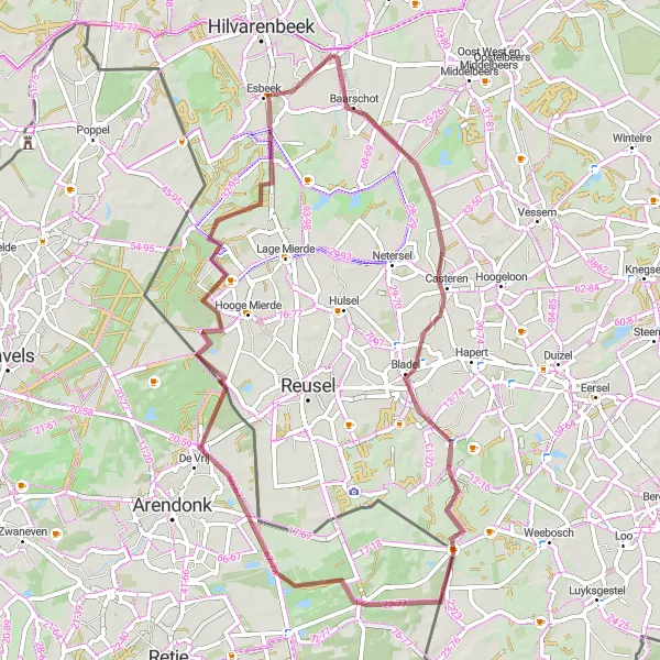 Miniatuurkaart van de fietsinspiratie "Verborgen Schatten van Diessen en Omgeving" in Noord-Brabant, Netherlands. Gemaakt door de Tarmacs.app fietsrouteplanner