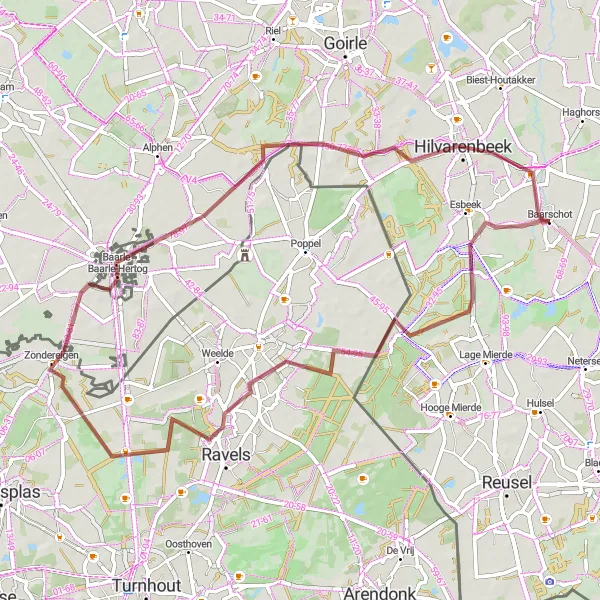 Miniatuurkaart van de fietsinspiratie "Ontdekkingstocht Hilvarenbeek - Diessen" in Noord-Brabant, Netherlands. Gemaakt door de Tarmacs.app fietsrouteplanner