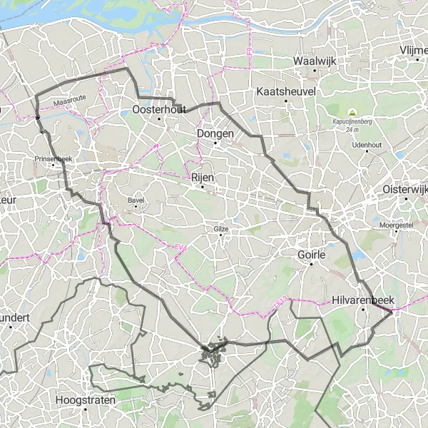 Map miniature of "Diessen to Kleine Voort Road Route" cycling inspiration in Noord-Brabant, Netherlands. Generated by Tarmacs.app cycling route planner