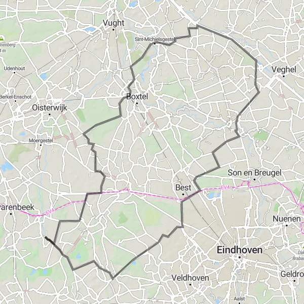 Map miniature of "The Spoordonk Adventure" cycling inspiration in Noord-Brabant, Netherlands. Generated by Tarmacs.app cycling route planner