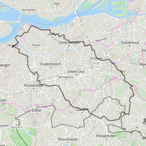 Map miniature of "The Dintelsas and Beyond" cycling inspiration in Noord-Brabant, Netherlands. Generated by Tarmacs.app cycling route planner
