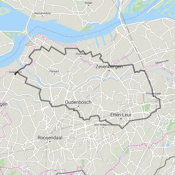 Miniatuurkaart van de fietsinspiratie "Rondje Dinteloord - Lies" in Noord-Brabant, Netherlands. Gemaakt door de Tarmacs.app fietsrouteplanner