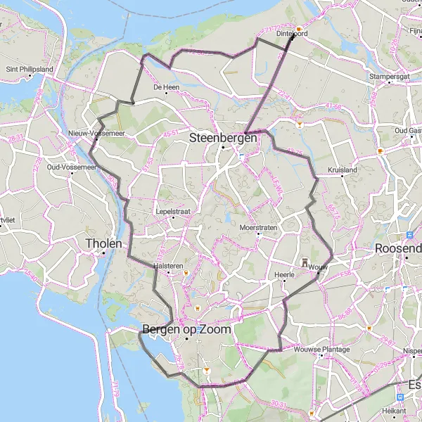 Map miniature of "The Windmills and Polders Route" cycling inspiration in Noord-Brabant, Netherlands. Generated by Tarmacs.app cycling route planner