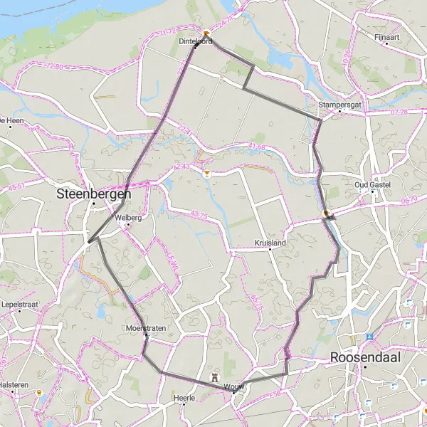 Miniatuurkaart van de fietsinspiratie "Fietsen richting Wouw" in Noord-Brabant, Netherlands. Gemaakt door de Tarmacs.app fietsrouteplanner