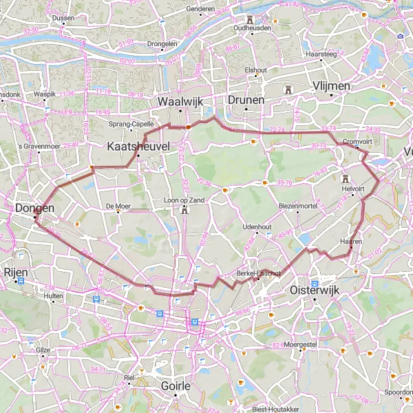 Map miniature of "Gravel Retreat - Kaatsheuvel to Dongen" cycling inspiration in Noord-Brabant, Netherlands. Generated by Tarmacs.app cycling route planner