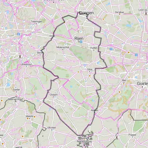 Map miniature of "Alphen Loop" cycling inspiration in Noord-Brabant, Netherlands. Generated by Tarmacs.app cycling route planner