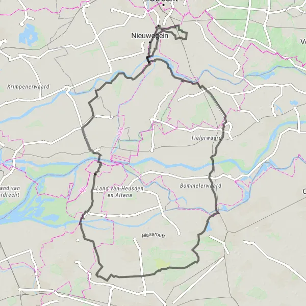 Map miniature of "Dongen - Geldermalsen Expedition" cycling inspiration in Noord-Brabant, Netherlands. Generated by Tarmacs.app cycling route planner