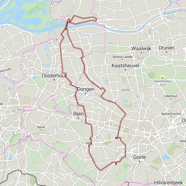 Miniatuurkaart van de fietsinspiratie "Gravel avontuur door het Brabantse land" in Noord-Brabant, Netherlands. Gemaakt door de Tarmacs.app fietsrouteplanner