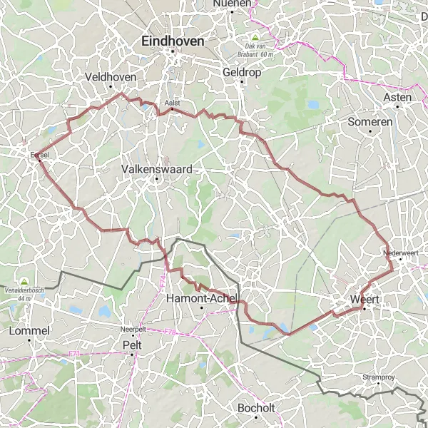 Miniatuurkaart van de fietsinspiratie "Gravelroute langs Steensel en Bergeijk" in Noord-Brabant, Netherlands. Gemaakt door de Tarmacs.app fietsrouteplanner