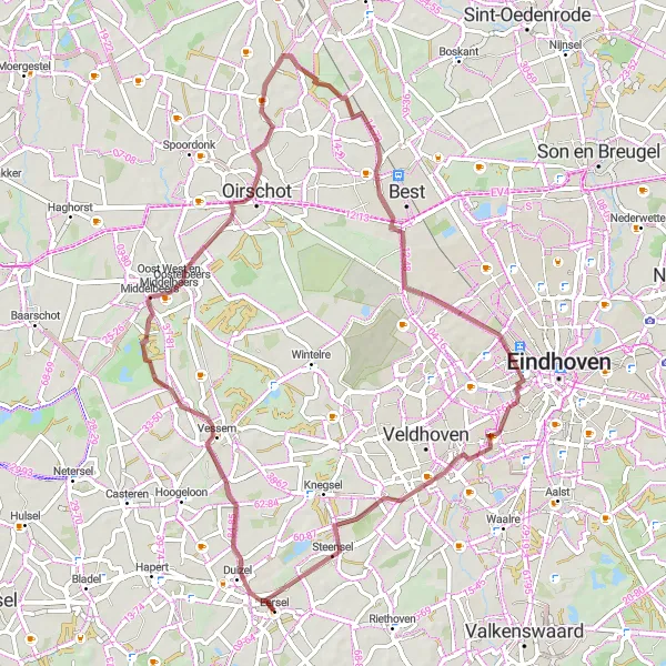 Miniatuurkaart van de fietsinspiratie "Ontdekkingstocht door Middelbeers en Steensel" in Noord-Brabant, Netherlands. Gemaakt door de Tarmacs.app fietsrouteplanner