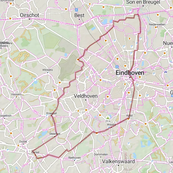 Miniatuurkaart van de fietsinspiratie "Rustgevende fietstocht door Steensel en Aalst" in Noord-Brabant, Netherlands. Gemaakt door de Tarmacs.app fietsrouteplanner