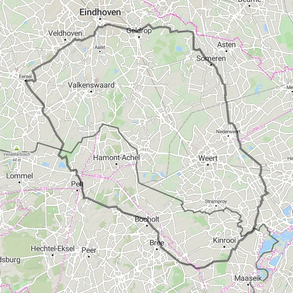 Map miniature of "Scenic Road Cycling Adventure in Noord-Brabant" cycling inspiration in Noord-Brabant, Netherlands. Generated by Tarmacs.app cycling route planner