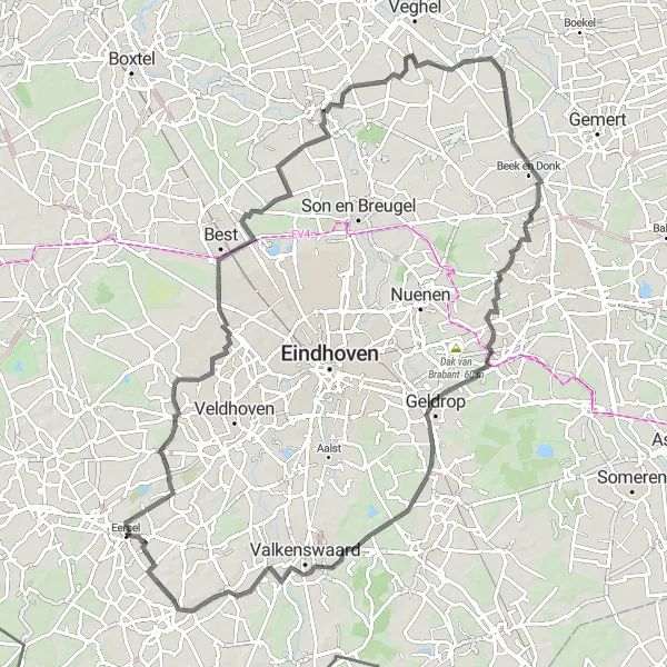 Miniatuurkaart van de fietsinspiratie "Rondje Keldonk en Belvedère" in Noord-Brabant, Netherlands. Gemaakt door de Tarmacs.app fietsrouteplanner