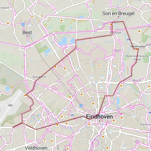 Miniatuurkaart van de fietsinspiratie "Grindroutes rond Eindhoven" in Noord-Brabant, Netherlands. Gemaakt door de Tarmacs.app fietsrouteplanner