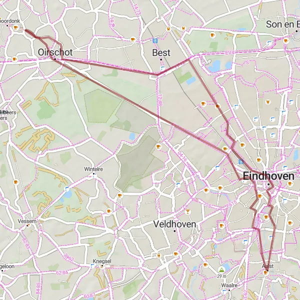 Miniatuurkaart van de fietsinspiratie "Grindavontuur in Brabant" in Noord-Brabant, Netherlands. Gemaakt door de Tarmacs.app fietsrouteplanner