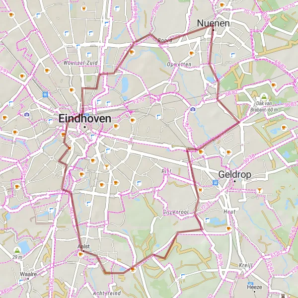 Miniatuurkaart van de fietsinspiratie "Gravelroute Nuenen - Boord" in Noord-Brabant, Netherlands. Gemaakt door de Tarmacs.app fietsrouteplanner