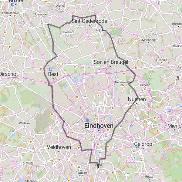 Map miniature of "Eindhoven Road Adventure" cycling inspiration in Noord-Brabant, Netherlands. Generated by Tarmacs.app cycling route planner