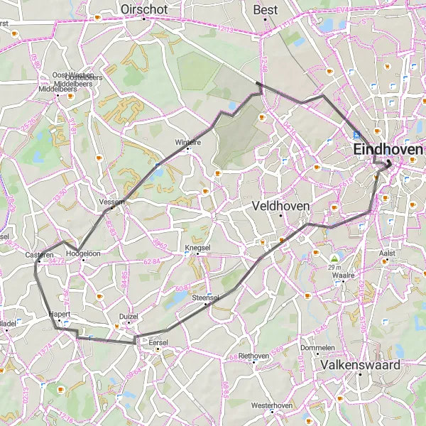 Map miniature of "The Southern Brabant Challenge" cycling inspiration in Noord-Brabant, Netherlands. Generated by Tarmacs.app cycling route planner