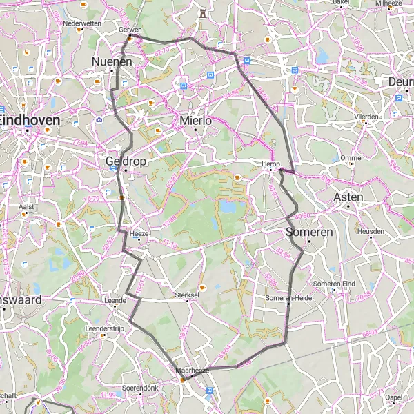 Miniatuurkaart van de fietsinspiratie "Wegroute Helmond - Nuenen" in Noord-Brabant, Netherlands. Gemaakt door de Tarmacs.app fietsrouteplanner