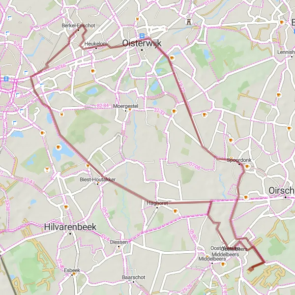 Map miniature of "Leisurely Gravel Ride around Enschot" cycling inspiration in Noord-Brabant, Netherlands. Generated by Tarmacs.app cycling route planner