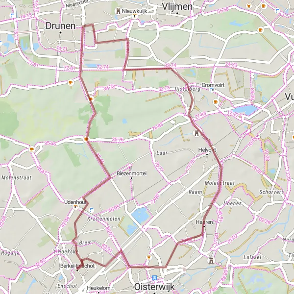 Miniatuurkaart van de fietsinspiratie "Korte gravelroute door Noord-Brabant" in Noord-Brabant, Netherlands. Gemaakt door de Tarmacs.app fietsrouteplanner