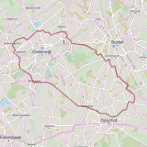 Map miniature of "Gravel Adventure through Enschot" cycling inspiration in Noord-Brabant, Netherlands. Generated by Tarmacs.app cycling route planner