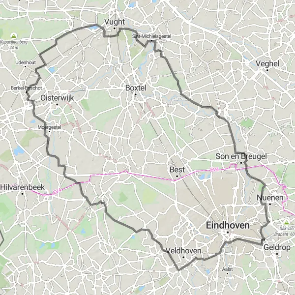 Miniatuurkaart van de fietsinspiratie "Rondje door het hart van Brabant" in Noord-Brabant, Netherlands. Gemaakt door de Tarmacs.app fietsrouteplanner