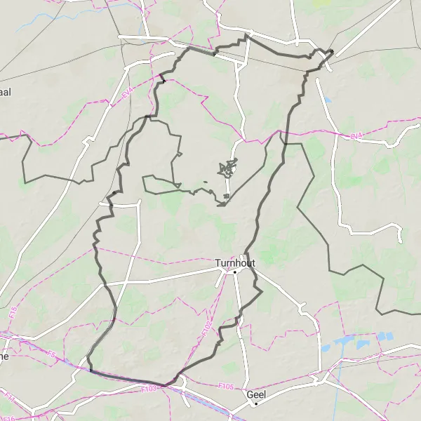 Miniatuurkaart van de fietsinspiratie "Historische Road Route door Noord-Brabant en België" in Noord-Brabant, Netherlands. Gemaakt door de Tarmacs.app fietsrouteplanner