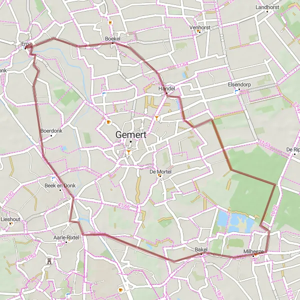 Map miniature of "Erp to Morsche Hoef Gravel Route" cycling inspiration in Noord-Brabant, Netherlands. Generated by Tarmacs.app cycling route planner