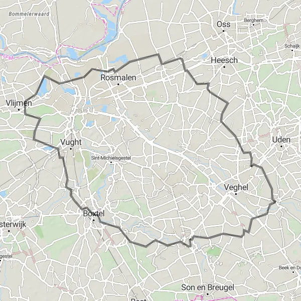 Map miniature of "Sint-Oedenrode to Bolst Ride" cycling inspiration in Noord-Brabant, Netherlands. Generated by Tarmacs.app cycling route planner