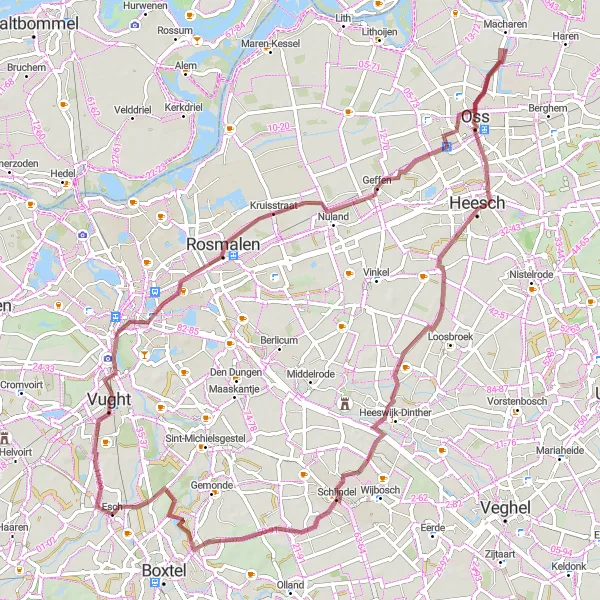 Miniatuurkaart van de fietsinspiratie "Vught en Geffen Gravelroute" in Noord-Brabant, Netherlands. Gemaakt door de Tarmacs.app fietsrouteplanner