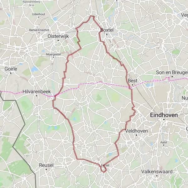 Map miniature of "Rugged Gravel Route with Historic Charm" cycling inspiration in Noord-Brabant, Netherlands. Generated by Tarmacs.app cycling route planner