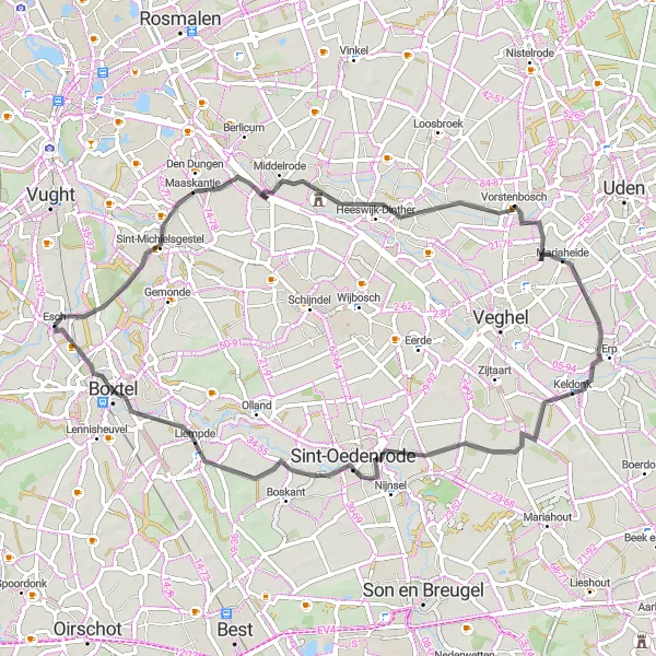 Miniatuurkaart van de fietsinspiratie "Maaskantje naar Esch fietsroute" in Noord-Brabant, Netherlands. Gemaakt door de Tarmacs.app fietsrouteplanner