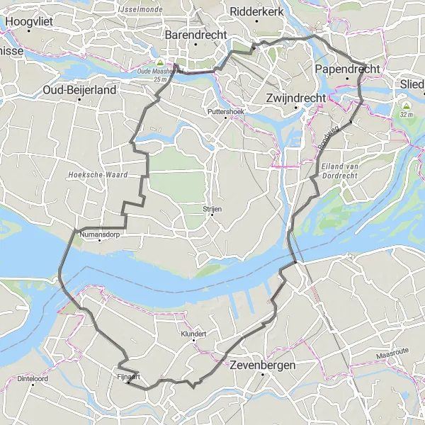 Map miniature of "The Dordrecht Escape" cycling inspiration in Noord-Brabant, Netherlands. Generated by Tarmacs.app cycling route planner